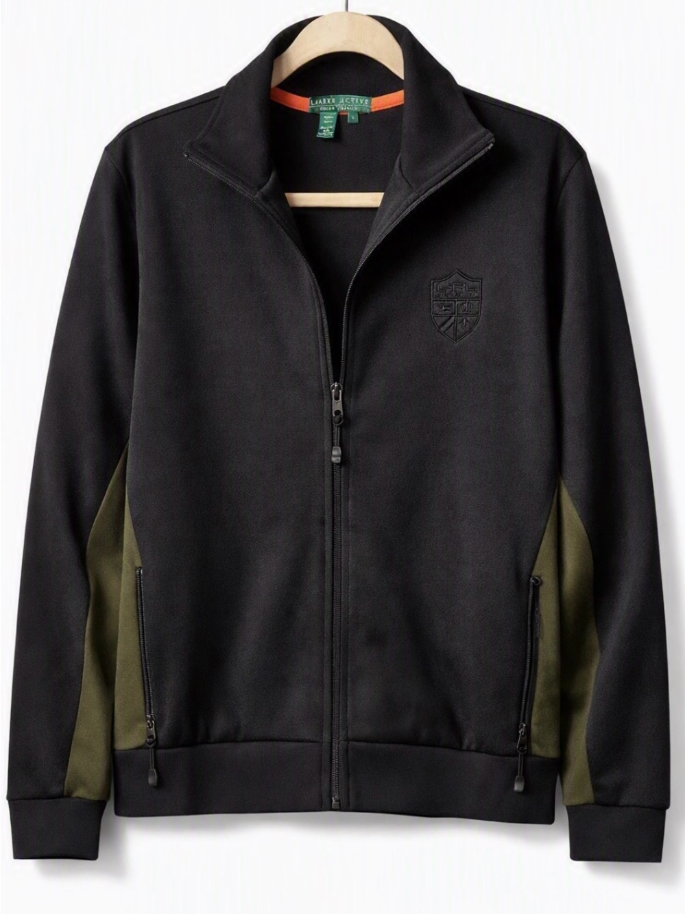 Ralph Lauren Active sport Black Jacket with Olive Panels side zip pockets Large